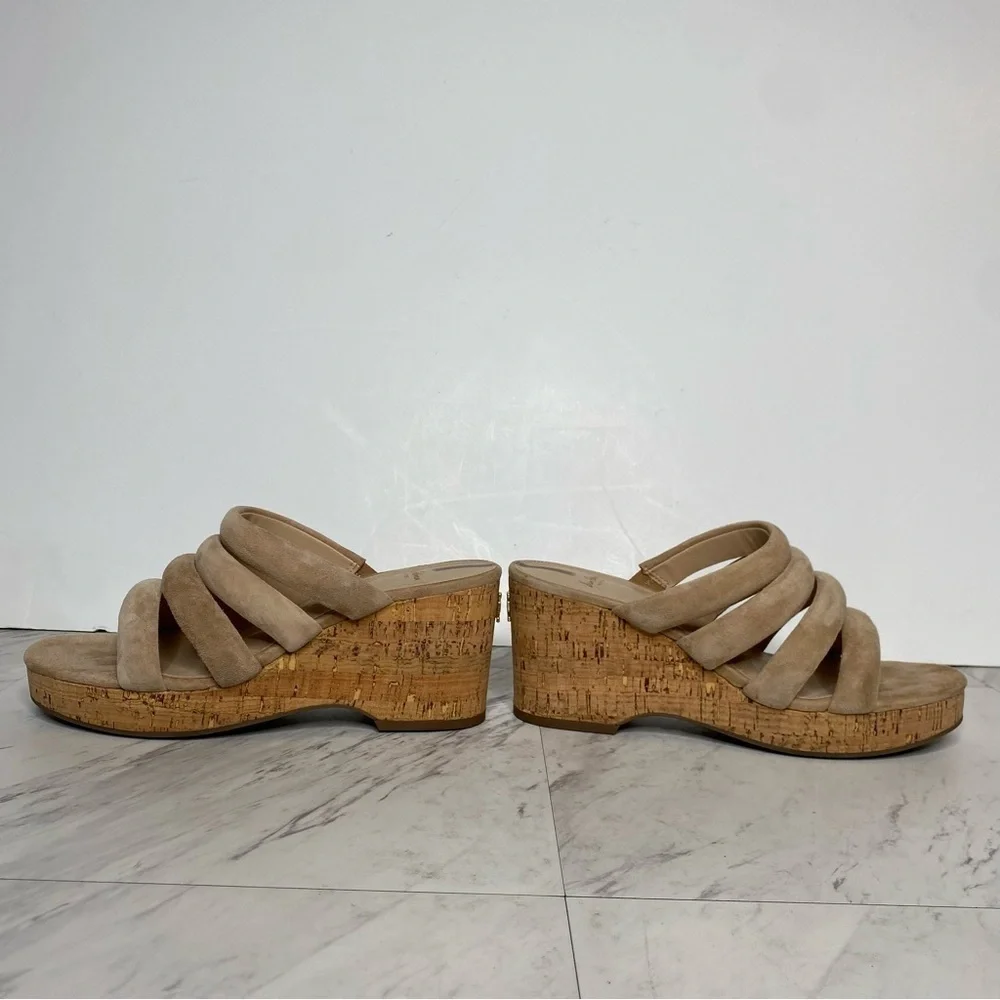 Sam Edelman Yuki Tan Suede Cork Wedge Heel Sandal 8 1/2 M